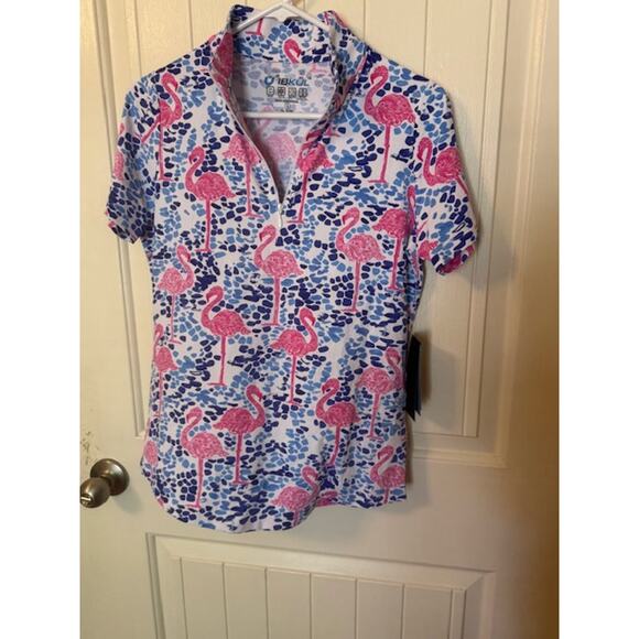 NWT Ladies IBKUL FLAMINGO Pink Blue Polo Golf Shirt size S - Picture 6 of 6